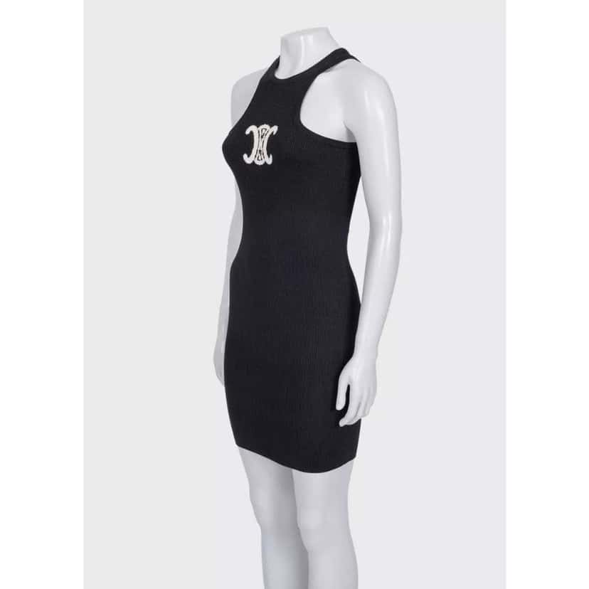 Celine Logo Bodycon Blend Dress Black Silk Very good condition - Back View