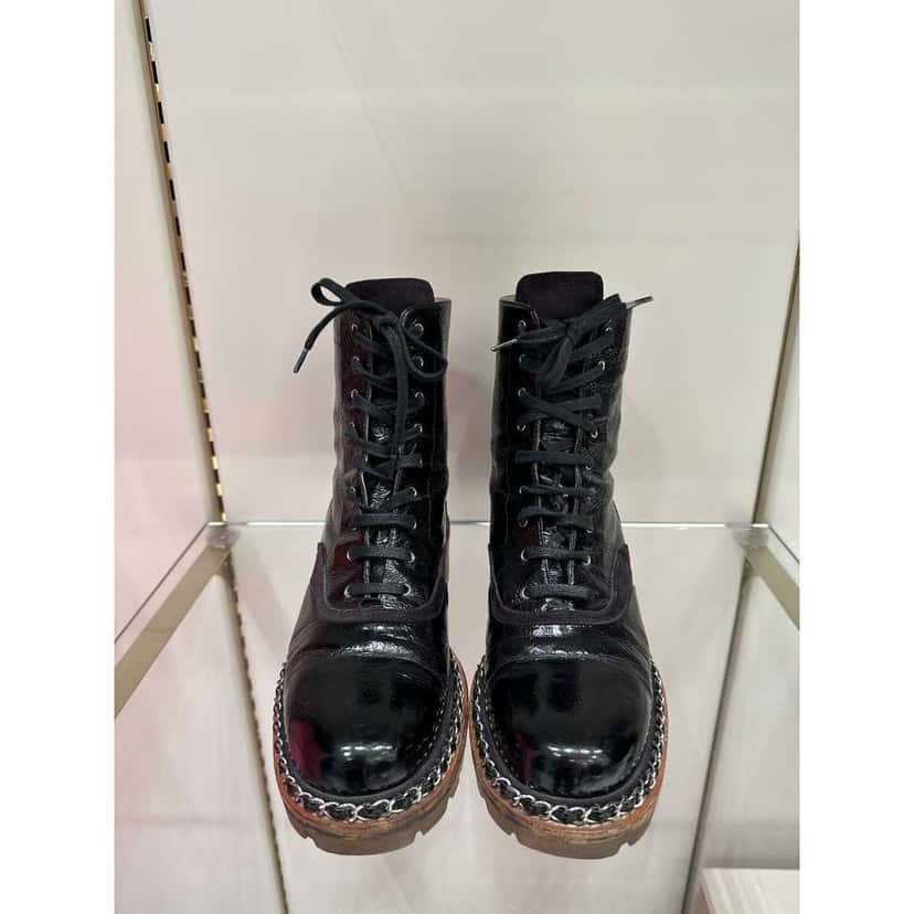 Chanel 2015 Ankle Combat Boots Brown Leather Very good condition - Back View