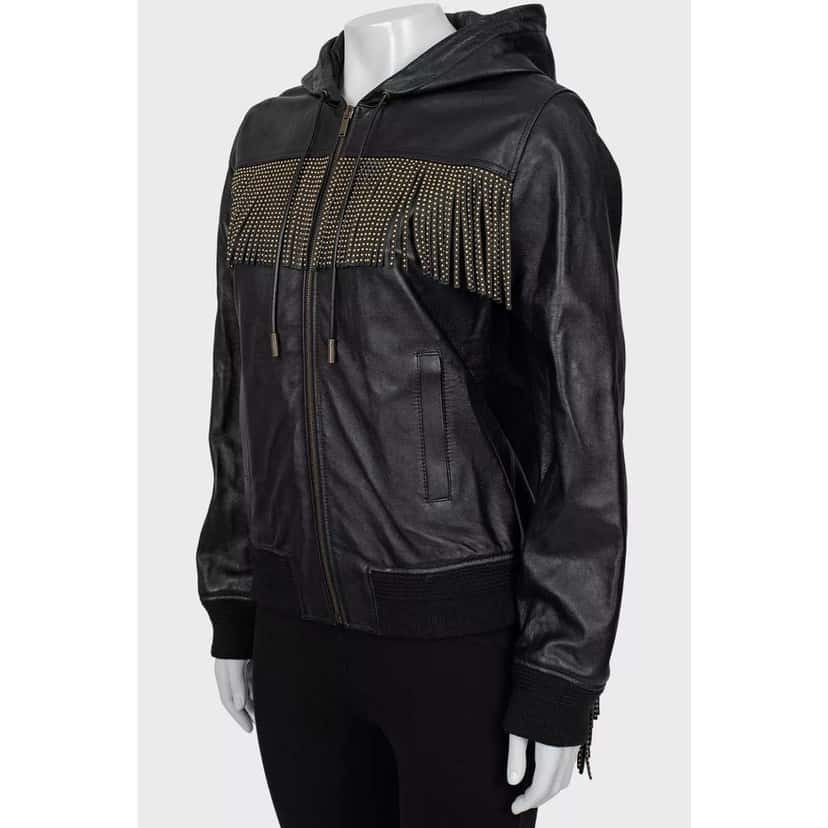 Saint Laurent Fringe Jacket Black Leather Good condition - Back View