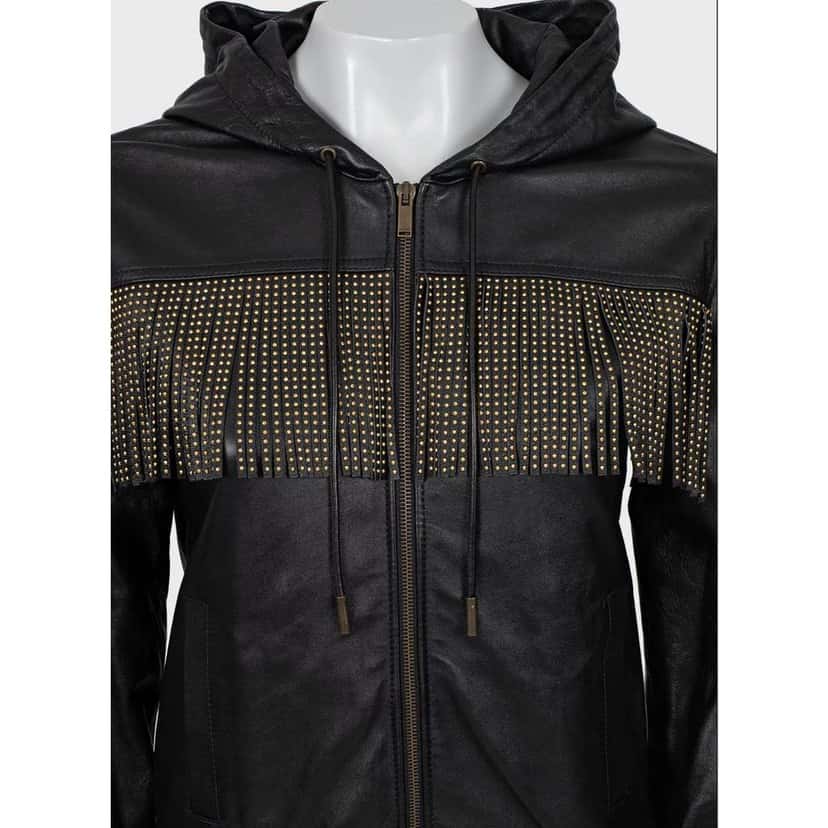 Saint Laurent Fringe Jacket Black Leather Good condition - Model View