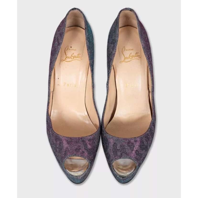 Christian Louboutin Glitter Open Toe Heels Silver Leather Very good condition - Back View