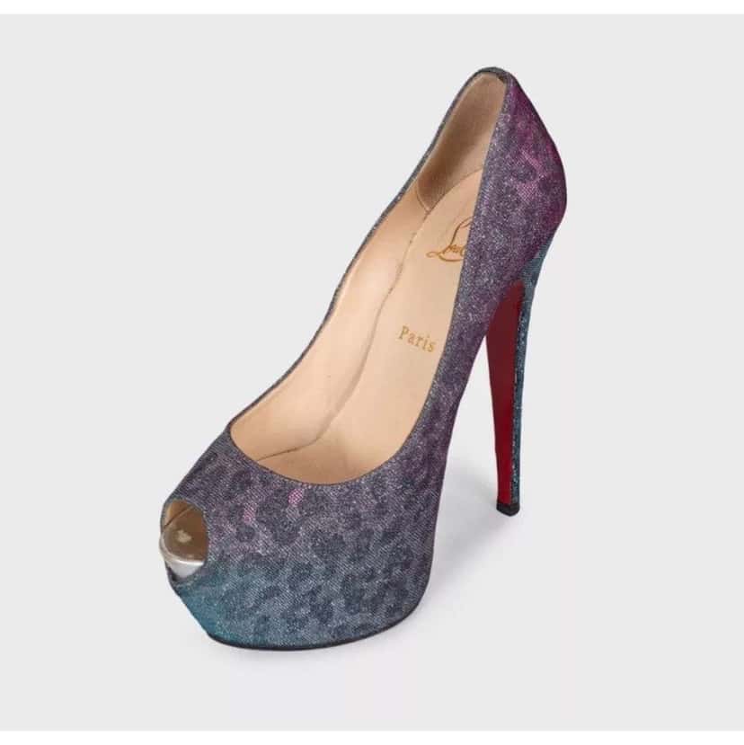 Christian Louboutin Glitter Open Toe Heels Silver Leather Very good condition - Inside View