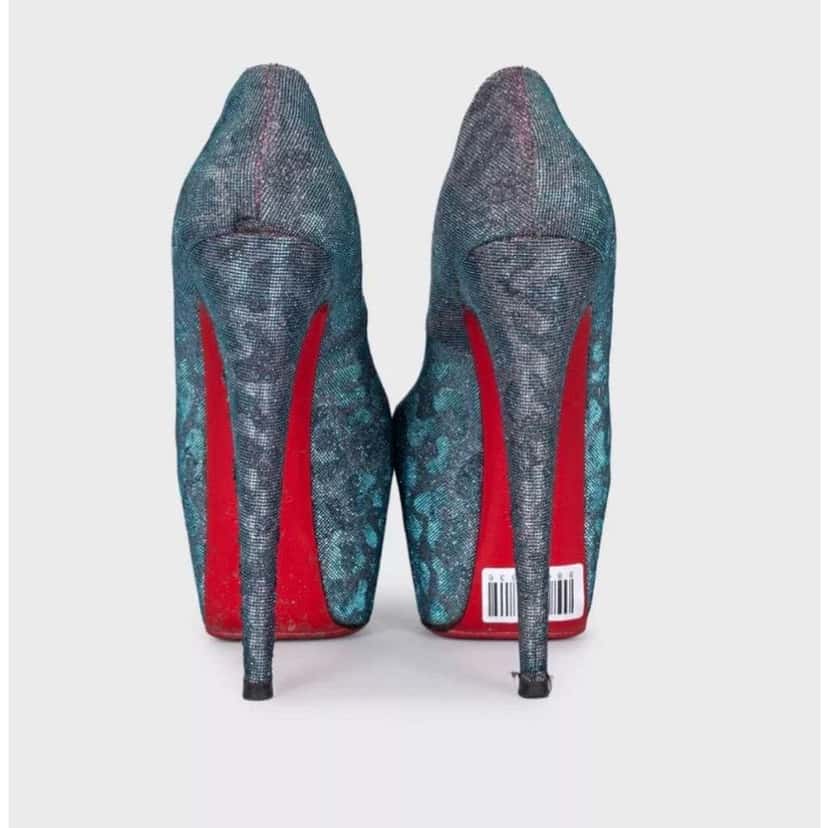 Christian Louboutin Glitter Open Toe Heels Silver Leather Very good condition - Model View