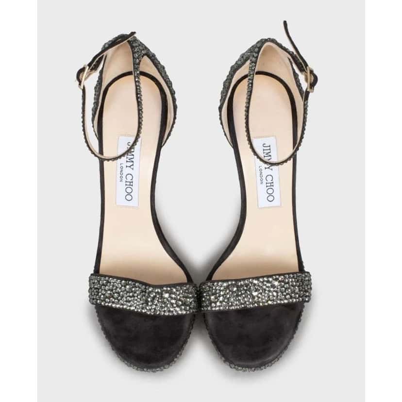 Jimmy Choo Misty 120 Glitter Sandals Grey Suede Very good condition - Back View