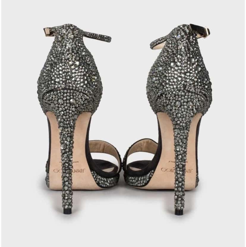 Jimmy Choo Misty 120 Glitter Sandals Grey Suede Very good condition - Model View
