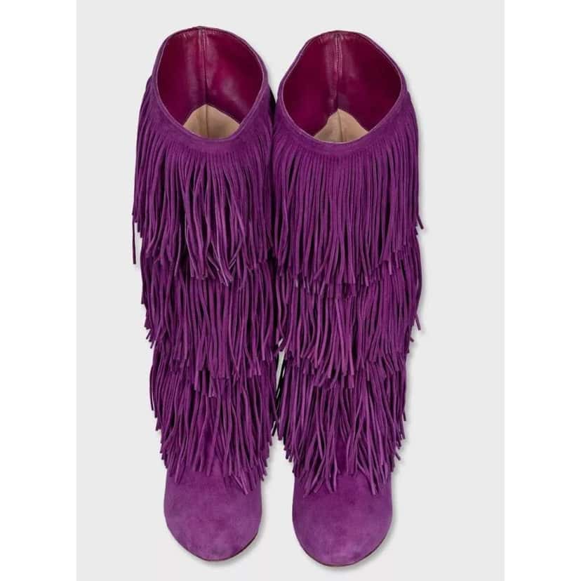 Christian Louboutin Stiletto Fringe Boots Purple Leather Very good condition - Back View