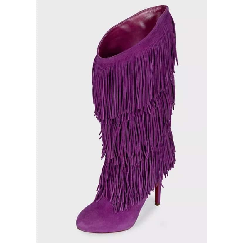 Christian Louboutin Stiletto Fringe Boots Purple Leather Very good condition - Inside View
