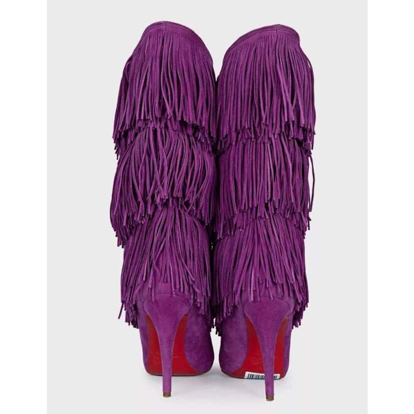 Christian Louboutin Stiletto Fringe Boots Purple Leather Very good condition - Model View