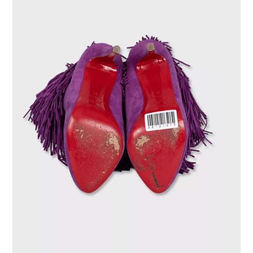 Christian Louboutin Stiletto Fringe Boots Purple Leather Very good condition - Box View