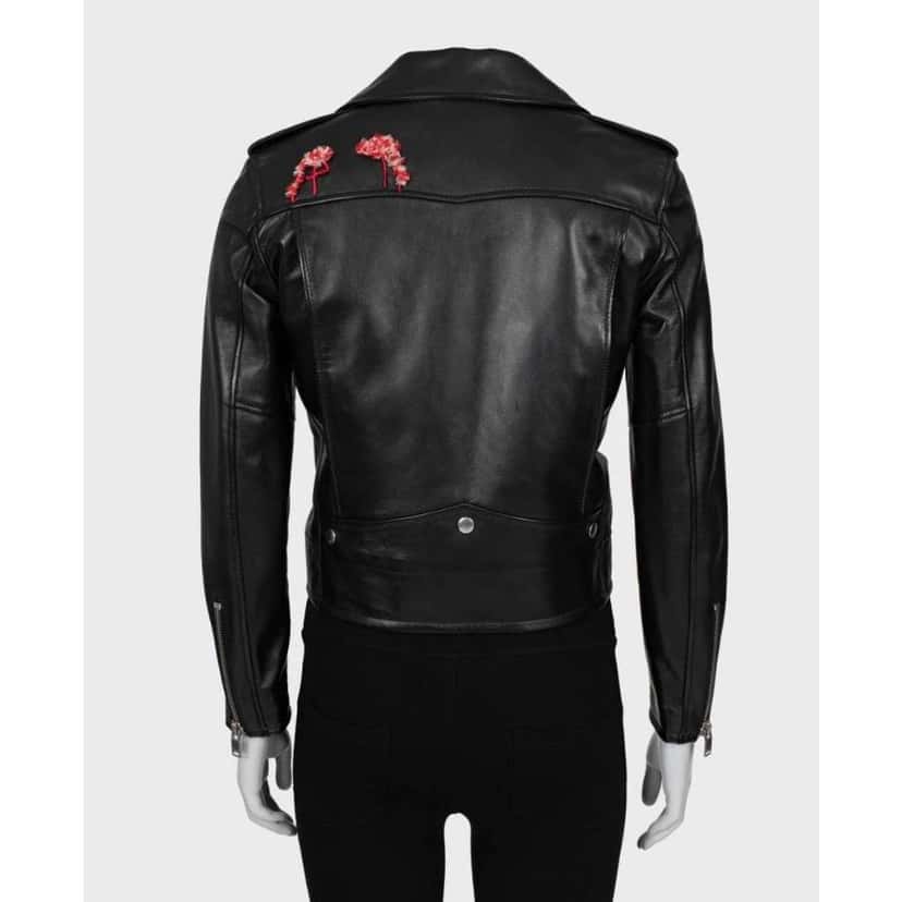 Saint Laurent Cropped Embroidered Jacket Red Leather Good condition - Inside View