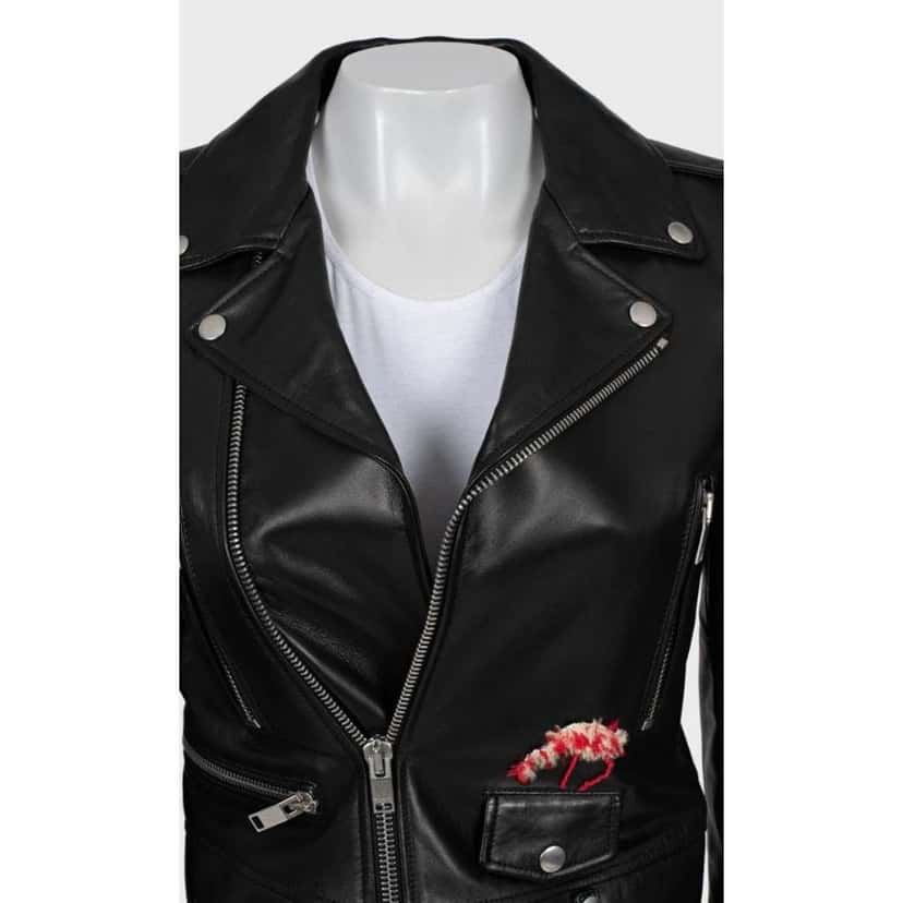 Saint Laurent Cropped Embroidered Jacket Red Leather Good condition - Model View