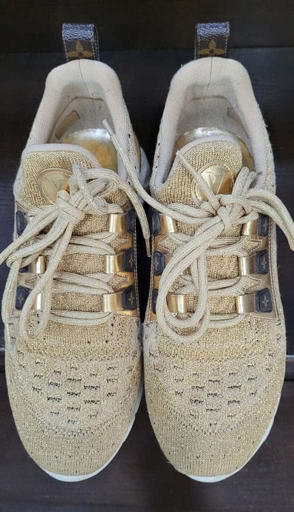 Louis Vuitton Knit Fabric Aftergame Sneakers Gold Leather Very good condition - Back View