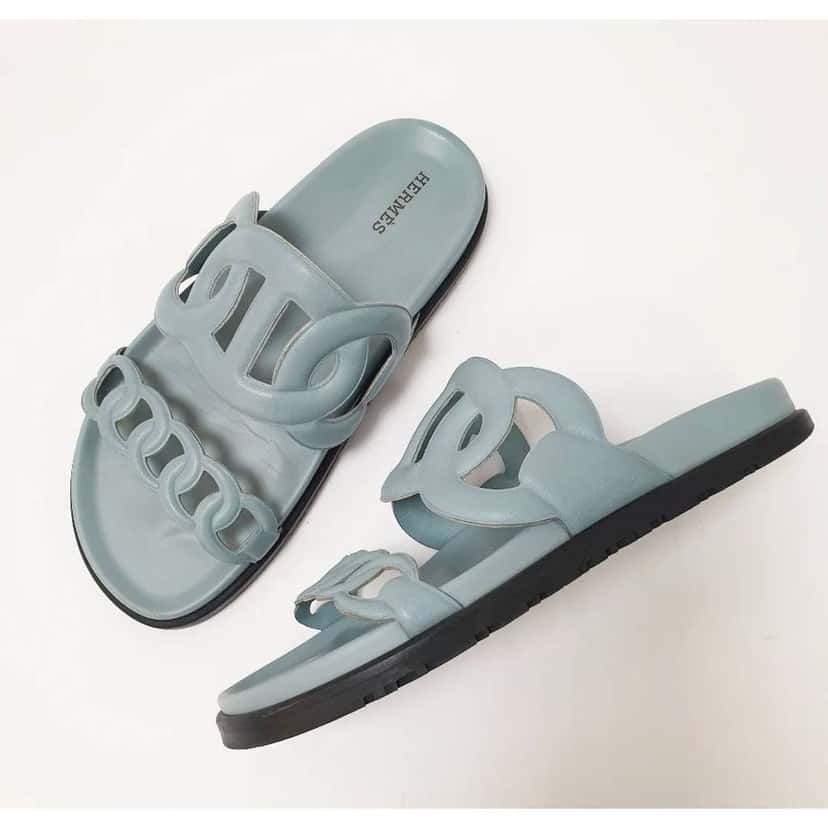 Hermès Hermes Extra Sandals Flip Flops Blue Leather Very good condition - Back View
