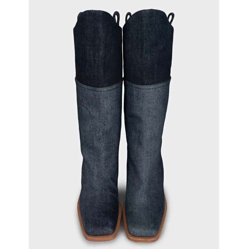 Chanel Logo Boots Ankle Booties Blue Leather Very good condition - Back View