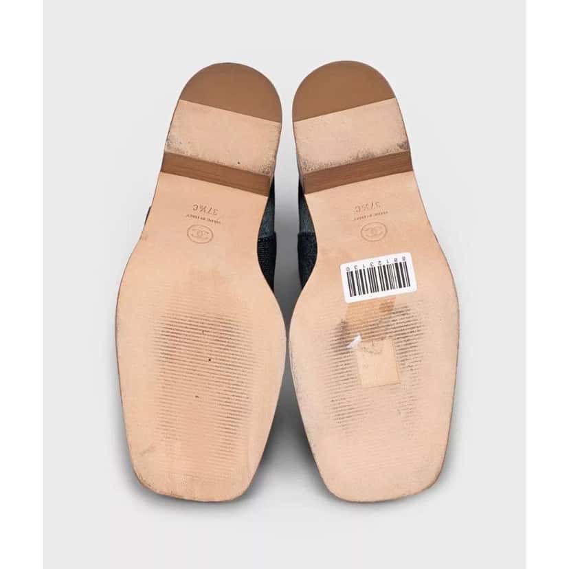 Chanel Logo Boots Ankle Booties Blue Leather Very good condition - Box View