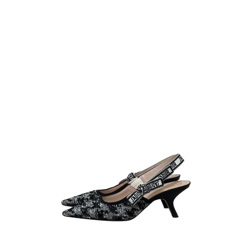 Dior J’A Houndstooth Slingback Pumps Black Leather Very good condition - Back View