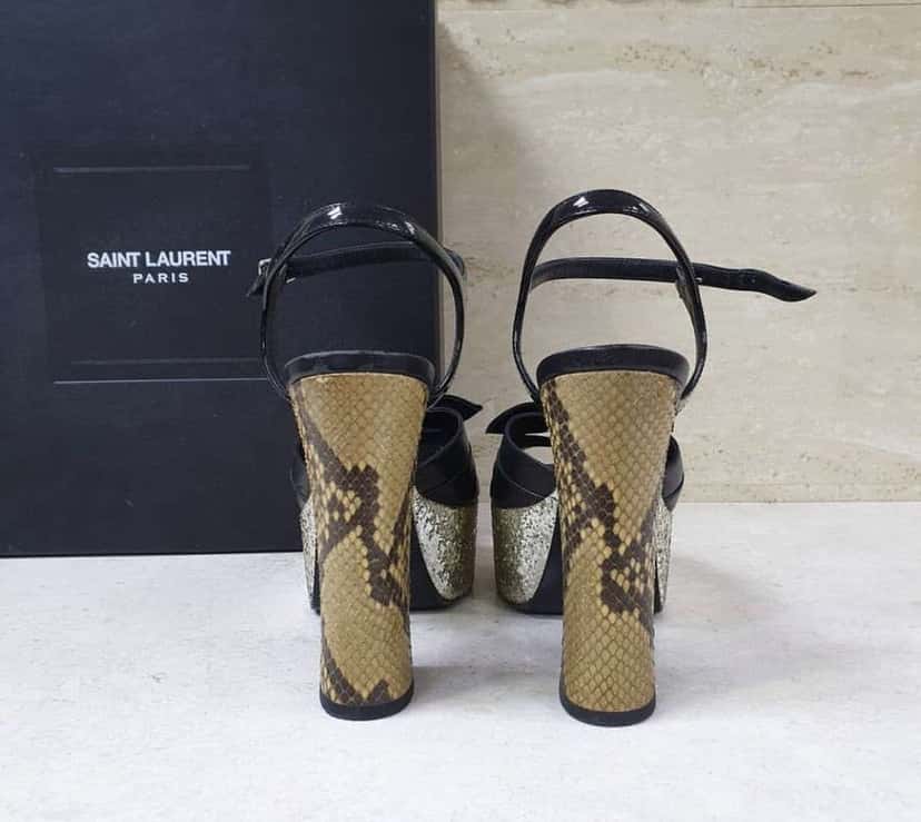 Saint Laurent Heeled Platform Sandals Black Leather Very good condition - Model View