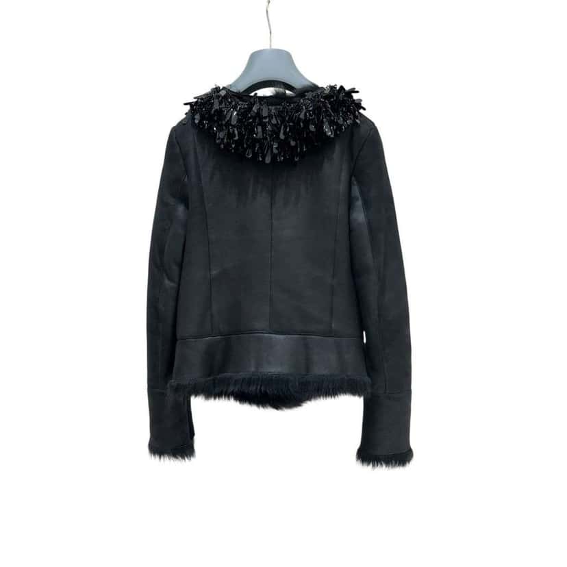 Prada Decorative Collar Coat Black Shearling Very good condition - Back View