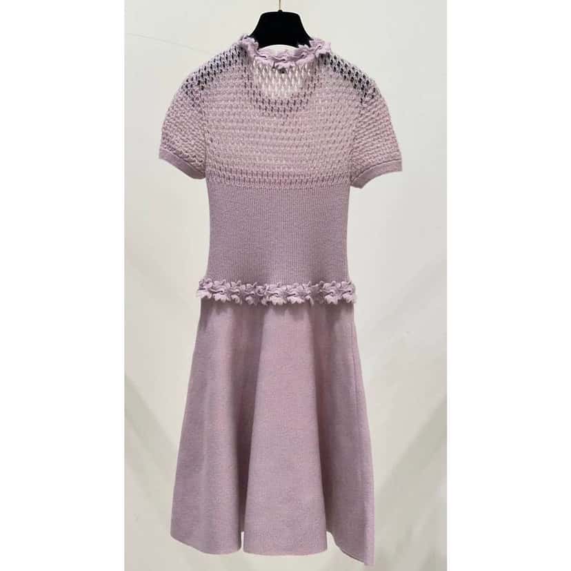 Chanel 17A Flower Trim Embroidery Knit Pink Cotton Very good condition - Box View