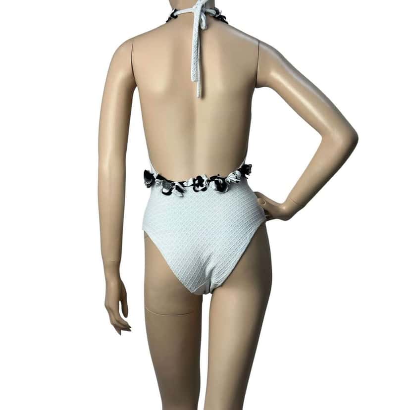 Chanel Neckline Embellishment Swimsuit White Cotton Very good condition - Back View