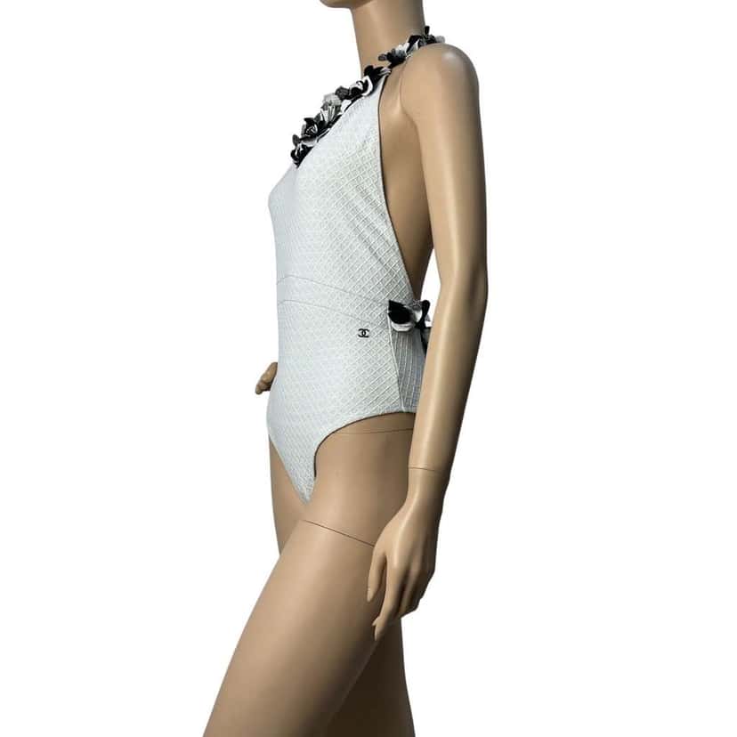 Chanel Neckline Embellishment Swimsuit White Cotton Very good condition - Inside View