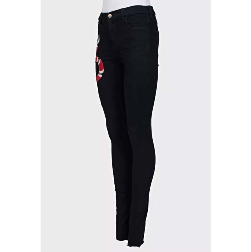 Gucci Embroidered Snake Skinny Jeans Black Cotton Very good condition - Back View