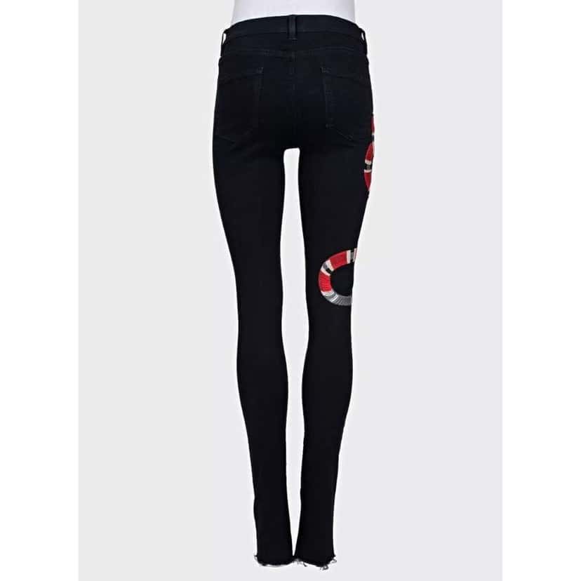 Gucci Embroidered Snake Skinny Jeans Black Cotton Very good condition - Inside View