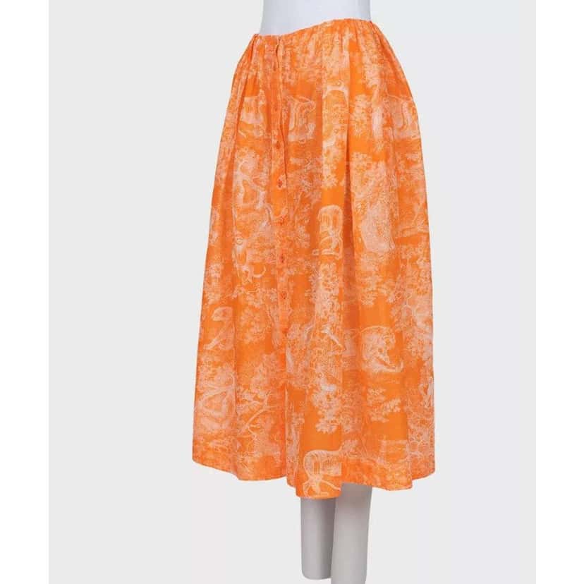 Dior Christian Printed Voluminous Skirt Orange Cotton Very good condition - Back View