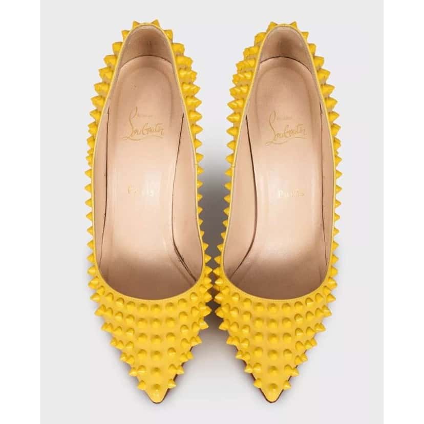 Christian Louboutin Pigalle Spike Pumps Yellow Leather Very good condition - Back View
