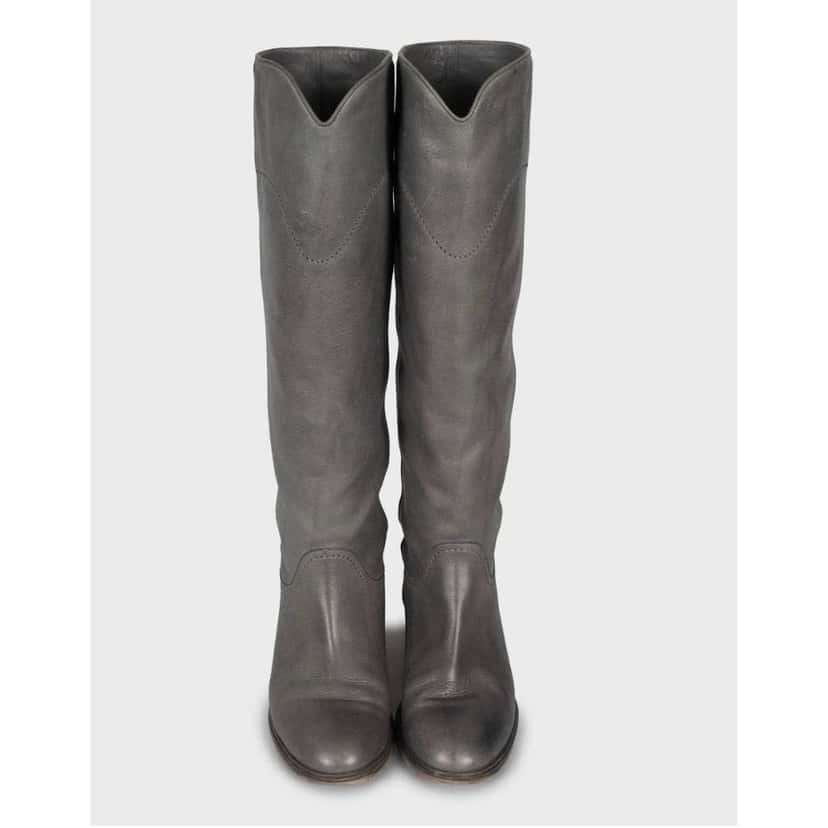 Chanel Iconic Logo Boots Grey Leather Good condition - Back View