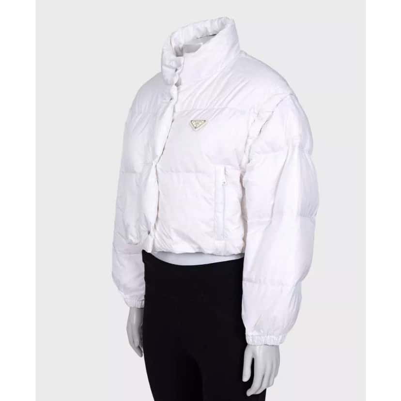 Prada Cropped Logo Down Jacket White Cotton Very good condition - Back View
