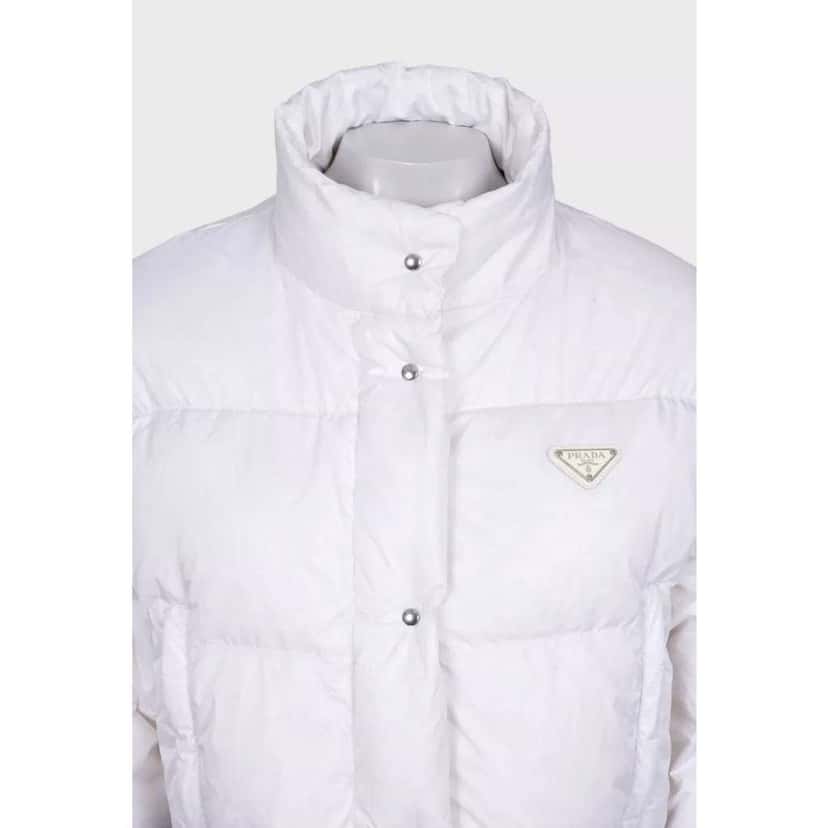 Prada Cropped Logo Down Jacket White Cotton Very good condition - Box View