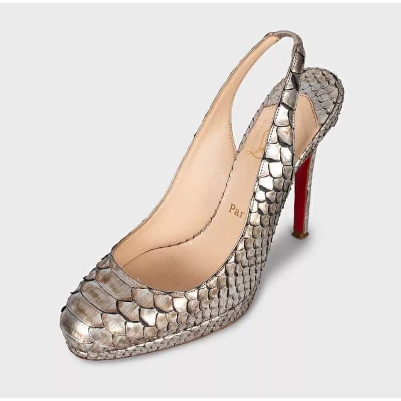 Christian Louboutin Slingback Heels Silver Leather Very good condition - Inside View