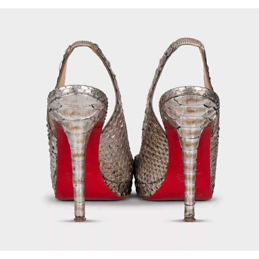 Christian Louboutin Slingback Heels Silver Leather Very good condition - Model View