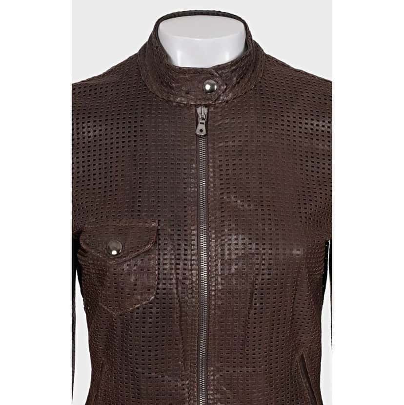 Dolce & Gabbana Perforated Jacket Brown Leather Good condition - Model View