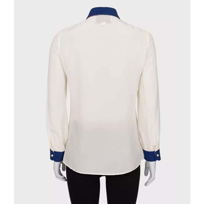 Gucci Embroidered Straight Blouse White Cotton Very good condition - Back View