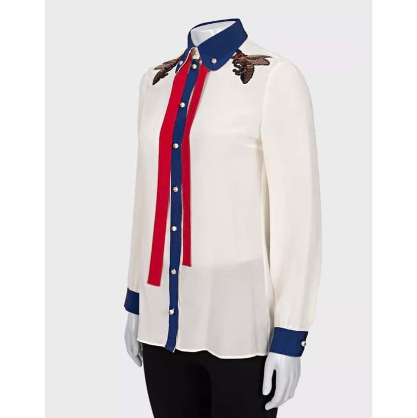 Gucci Embroidered Straight Blouse White Cotton Very good condition - Model View