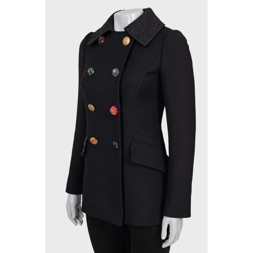 Dolce & Gabbana Coat with Buttons Black Wool Very good condition - Back View
