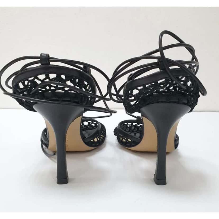 Bottega Veneta Stretch Square Toe Mesh Pumps Black Leather Very good condition - Back View