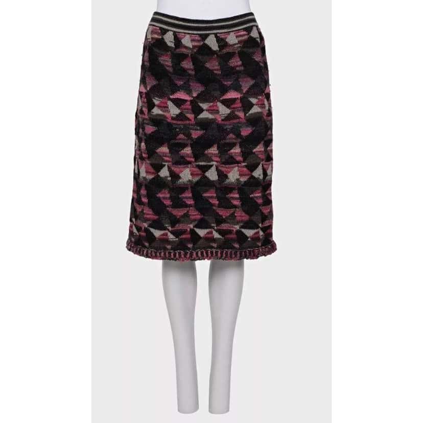 Chanel Geometric Knit Top Skirt Set Black Cotton Very good condition - Model View