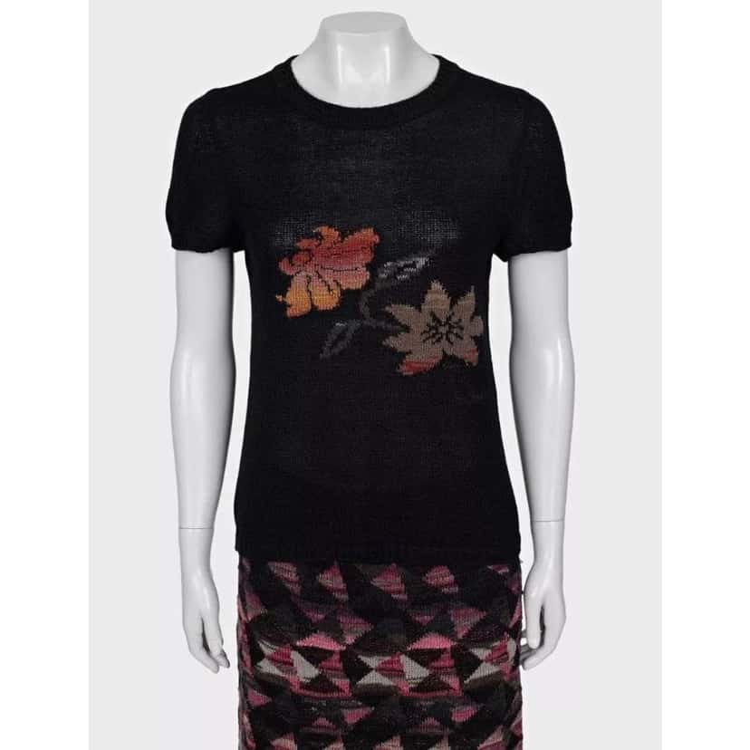 Chanel Geometric Knit Top Skirt Set Black Cotton Very good condition - Box View