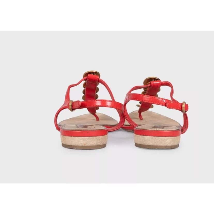 Chanel Block Heel Open Toe Sandals Red Leather Very good condition - Model View