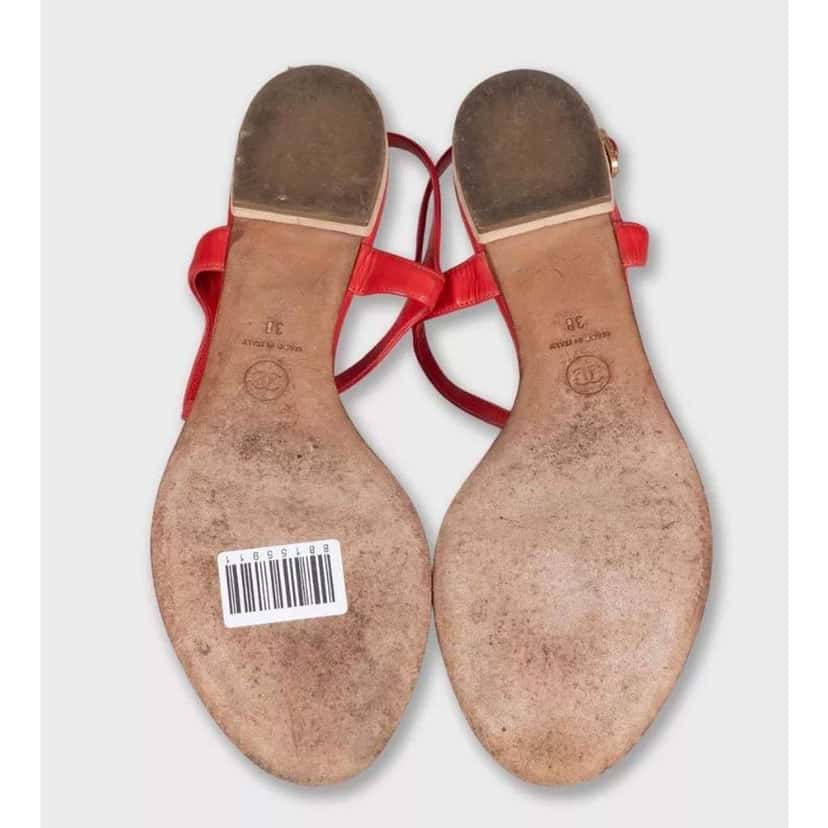 Chanel Block Heel Open Toe Sandals Red Leather Very good condition - Box View