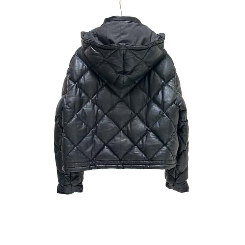 Saint Laurent Hooded Lambskin Down Jacket Black Leather Very good condition - Back View