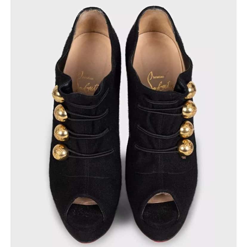 Christian Louboutin Open Toe Wedge Booties Black Leather Very good condition - Back View