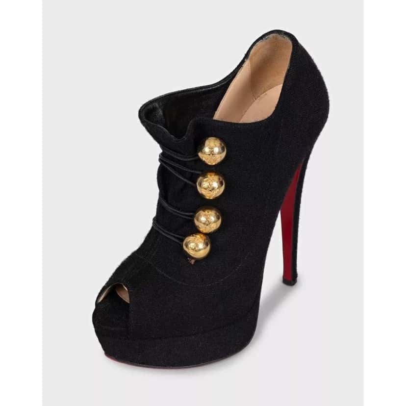 Christian Louboutin Open Toe Wedge Booties Black Leather Very good condition - Inside View