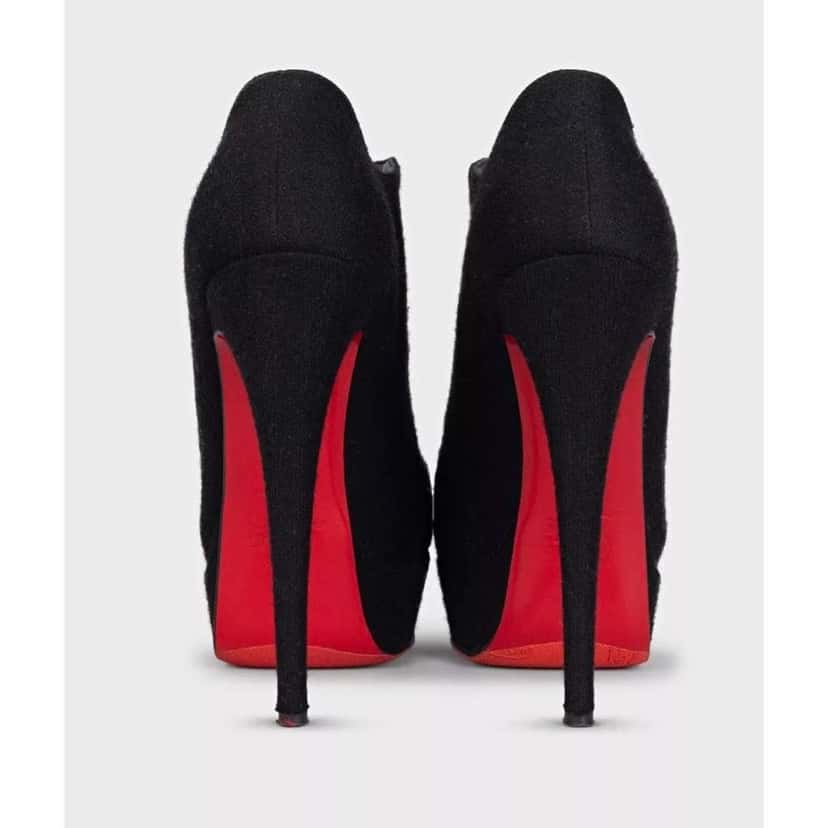 Christian Louboutin Open Toe Wedge Booties Black Leather Very good condition - Model View