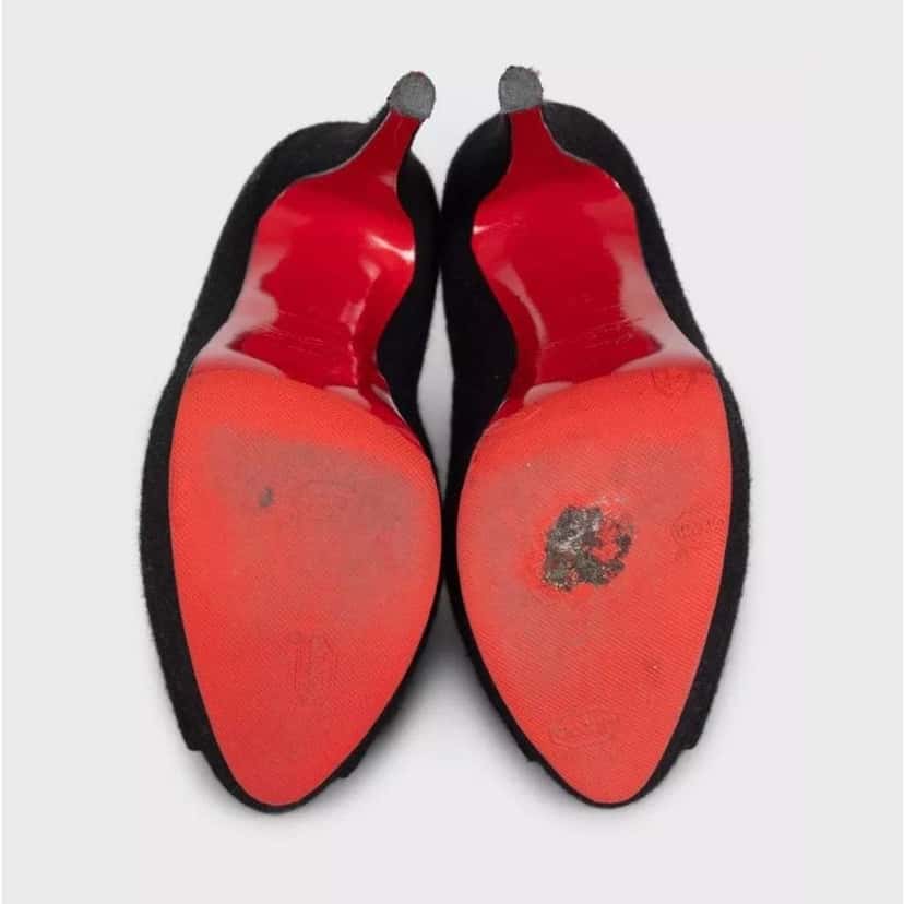 Christian Louboutin Open Toe Wedge Booties Black Leather Very good condition - Box View