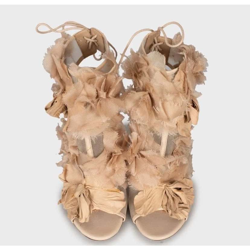 Valentino Garavani Valentino Mesh Lace Up Sandals Beige Leather Very good condition - Back View