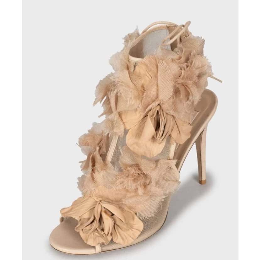 Valentino Garavani Valentino Mesh Lace Up Sandals Beige Leather Very good condition - Inside View